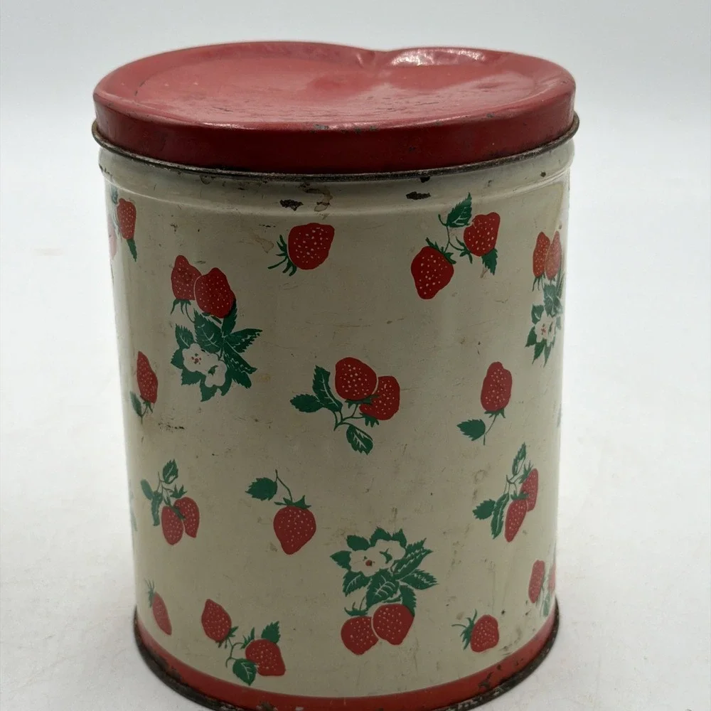 Vintage 1940s National Can Corp New York Strawberry Print Tin Canister Storage